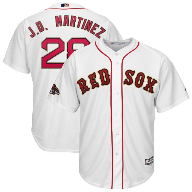 Men MLB Boston Red Sox #28 J.D.Martinez white Gold Letter game jerseys 
